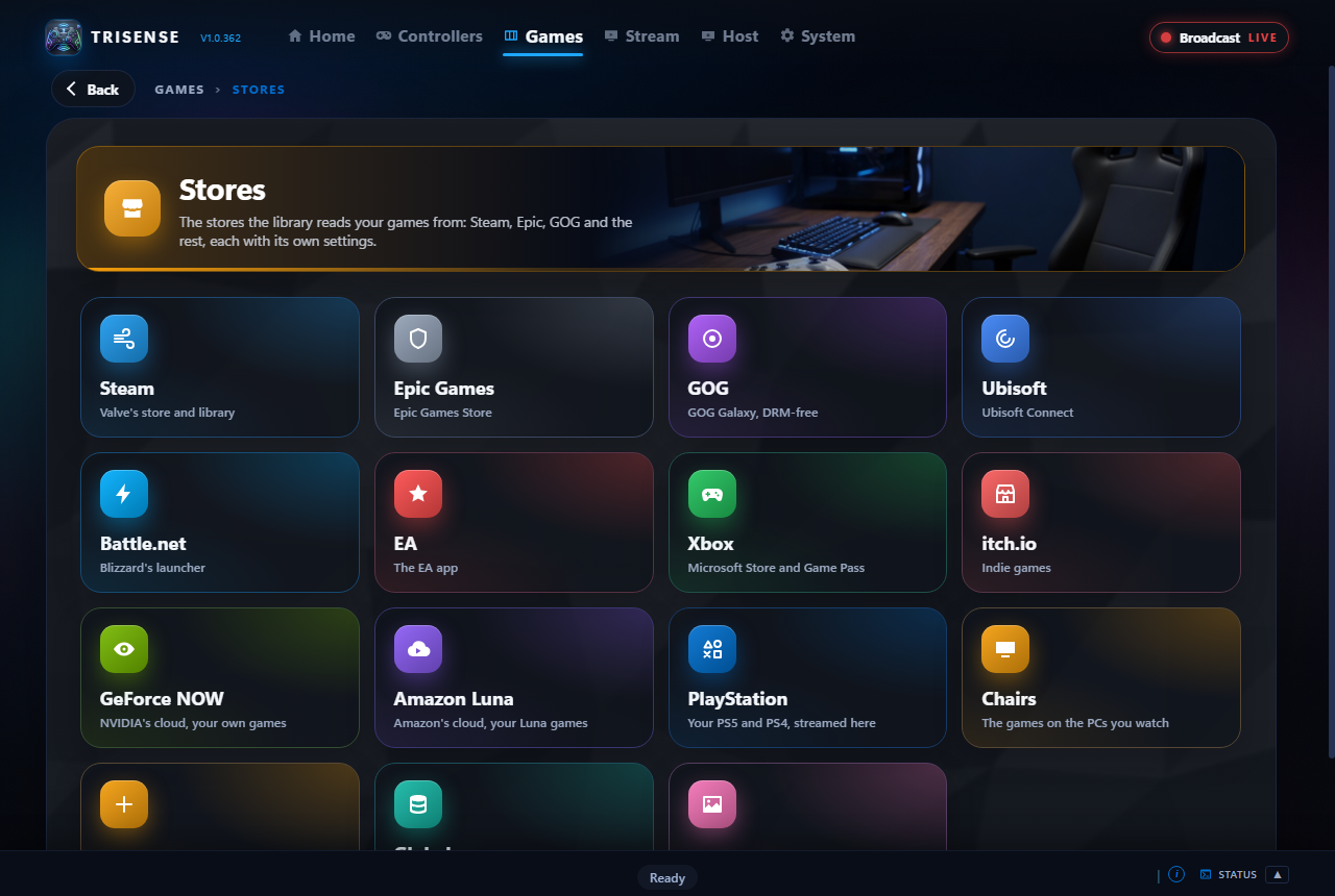 A store's page under System, Games, Stores